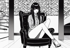 Portrait of tomie sitting on a chair. Tomie is a character of the autor junji ito tattoo idea