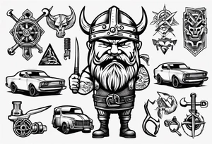 Viking mechanic fixing a car tattoo idea