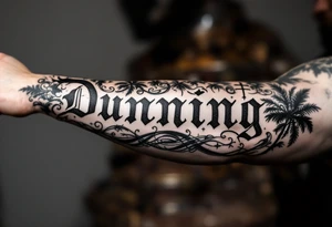 Dunning, Romanian theme with palm trees, cross,angels tattoo idea