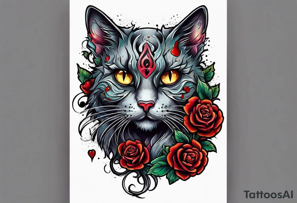A zombie cat tattoo idea