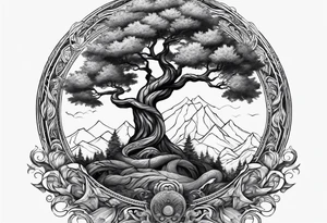 norse mythology world serpent wrap around giant tree tattoo design tattoo idea