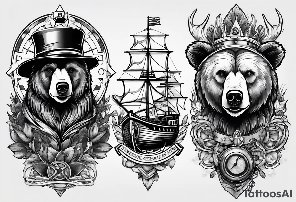 Bear and ship helm tattoo idea