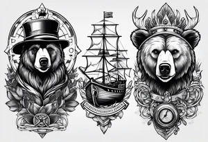 Bear and ship helm tattoo idea