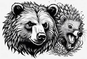 a growling bear and a hedgehog together. tattoo idea