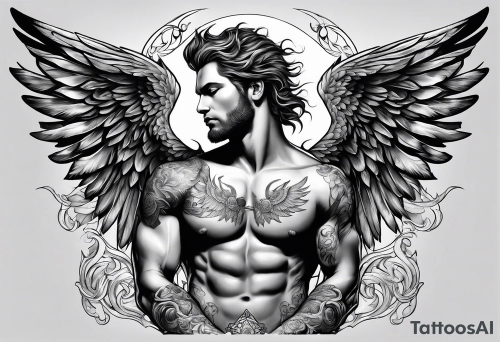 Male angel from hell tattoo idea