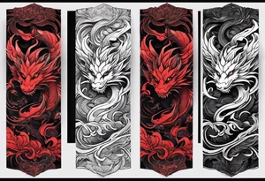 dragon irezumi arm sleeve in black and red tattoo idea