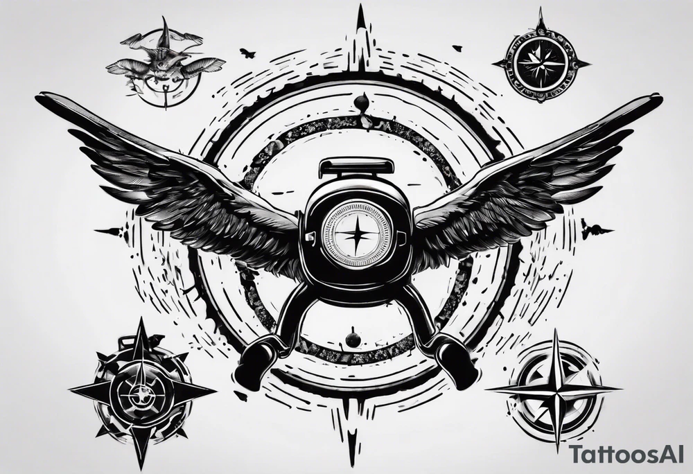 skydiving, shooting guns, compass, adventure tattoo idea