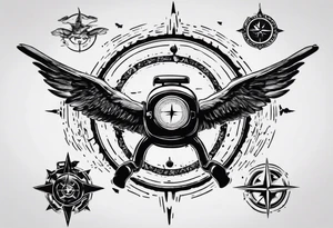skydiving, shooting guns, compass, adventure tattoo idea