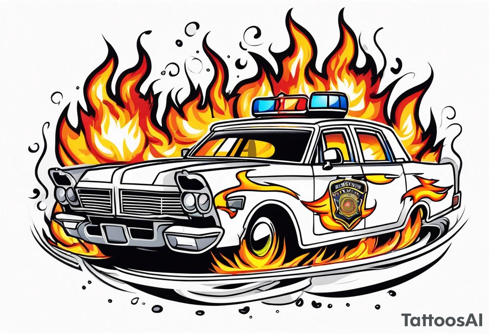 Police car on fire tattoo idea