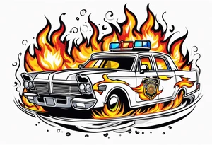 Police car on fire tattoo idea