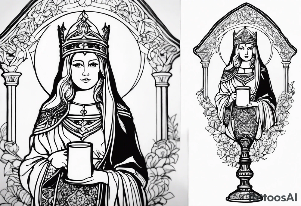 Saint Barbara  full body 
holding a chalice tattoo idea
