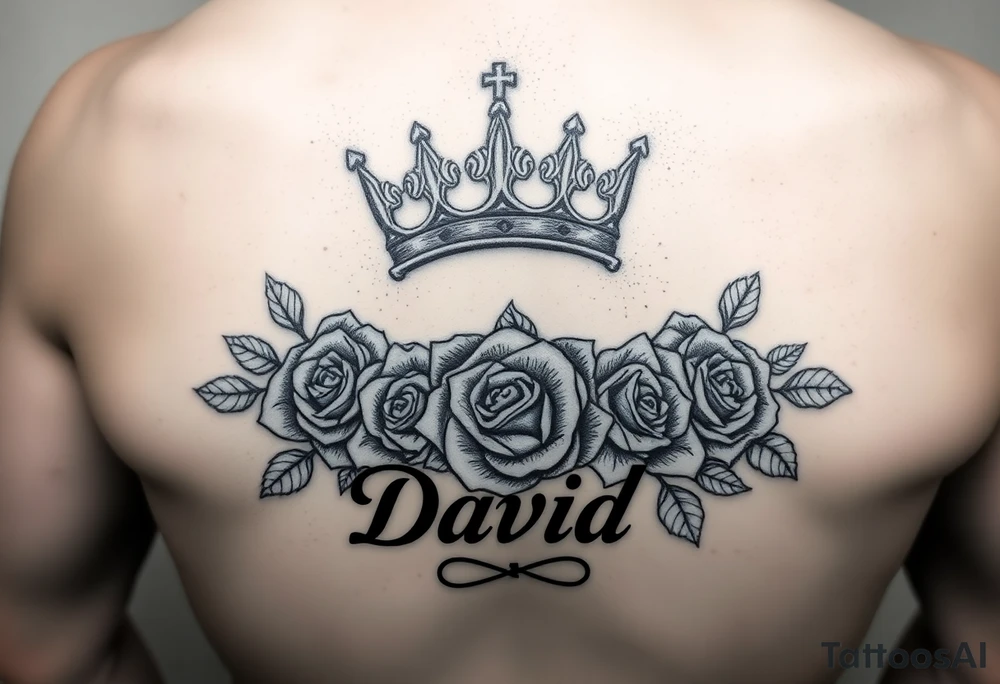 Medium side king crown above the name David and roses Tatoo idea tattoo idea