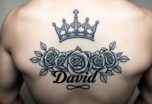 Medium side king crown above the name David and roses Tatoo idea tattoo idea