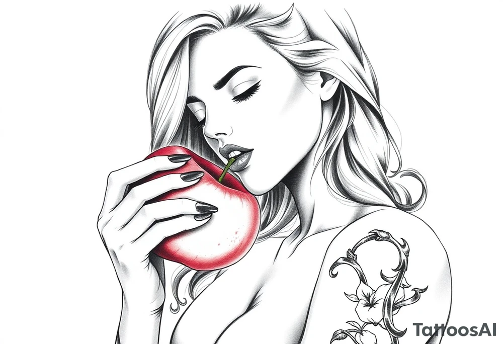 Beautiful  seductive woman eating an apple tattoo idea