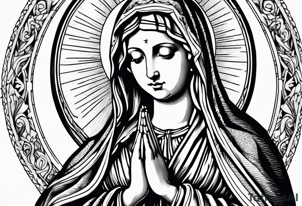 virgin mary praying with shading tattoo idea