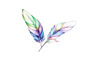 A pair of hummingbird feathers, delicately illustrated in iridescent shades of green, violet, and blue, suggesting joy and freedom. tattoo idea