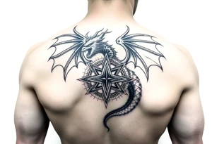 Masculine beautiful painterly dragon with celtic star tattoo idea