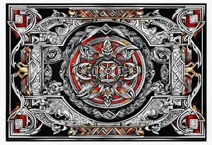 Viking geometric tapestry tattoo idea