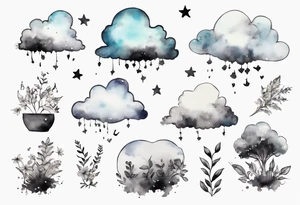 cloud with little plants and the date 12.08.05 tattoo idea