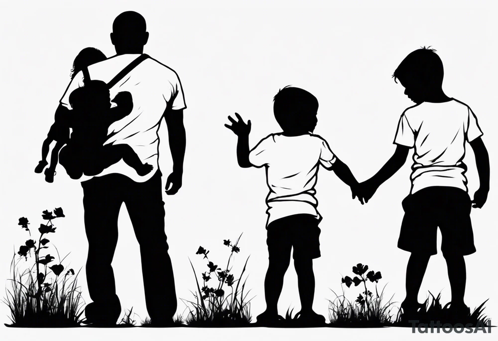 Dad and two kids silhouette tattoo idea