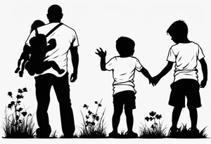 Dad and two kids silhouette tattoo idea