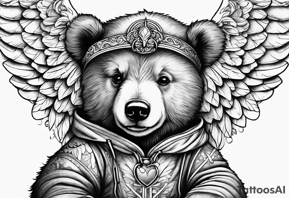 Teddy bear with angel wings tattoo idea