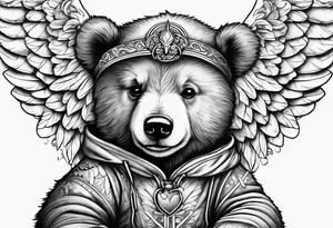 Teddy bear with angel wings tattoo idea