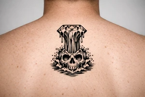 Diamond melting like a colorful waterfall running into a waterfall skull tattoo idea