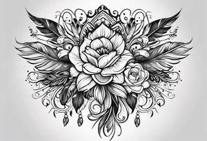 western pattern with feathers and flowers tattoo idea