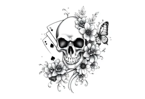 Casino only theme , poker chips deck of cards dice a skull with flowers with raindrop swirls and butterfly’s tattoo idea