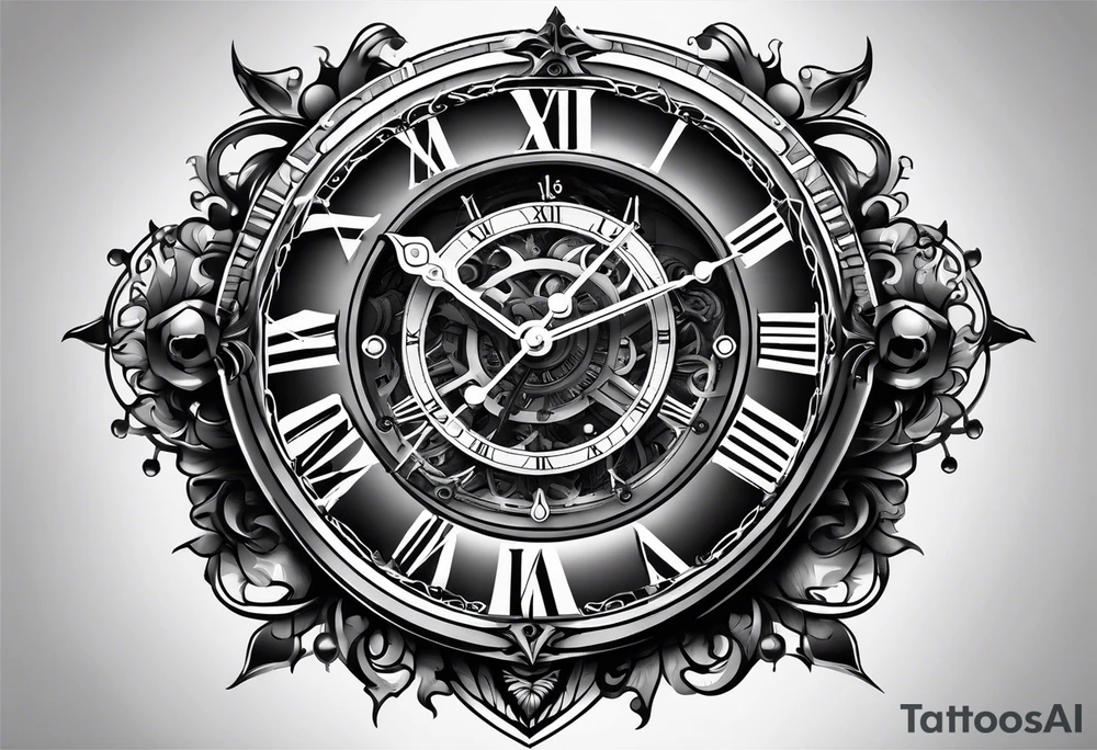 Mechanical clock face tattoo idea