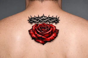Red rose, no stem, leaves , American traditional style
Put something on top like a crown shaped thorns tattoo idea