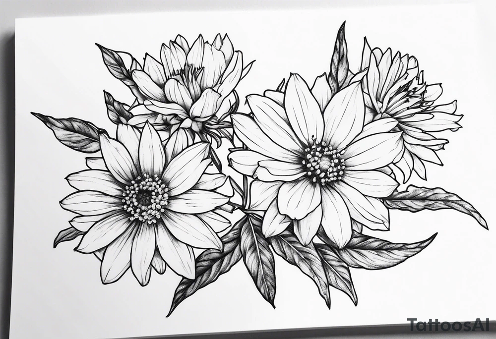 Aster and larkspur flowers tattoo idea