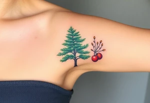 Tree tattoo. Three trees. Cedar pine cherry. Upper arm. tattoo idea