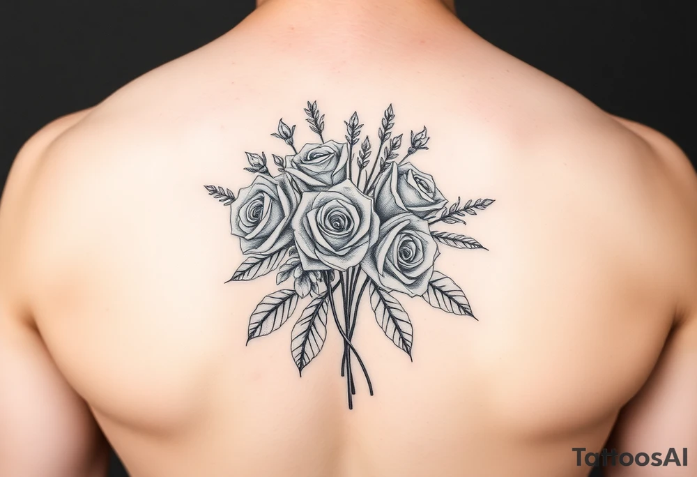 vintage bouquet of wild roses and meadow flowers with morning dew tattoo idea