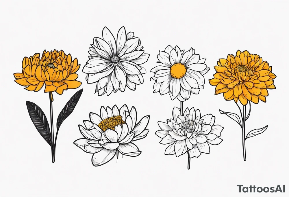 marigold, chrysanthemum, and
narcissus side by side tattoo idea marigold, chrysanthemum, and
narcissus side by side tattoo idea