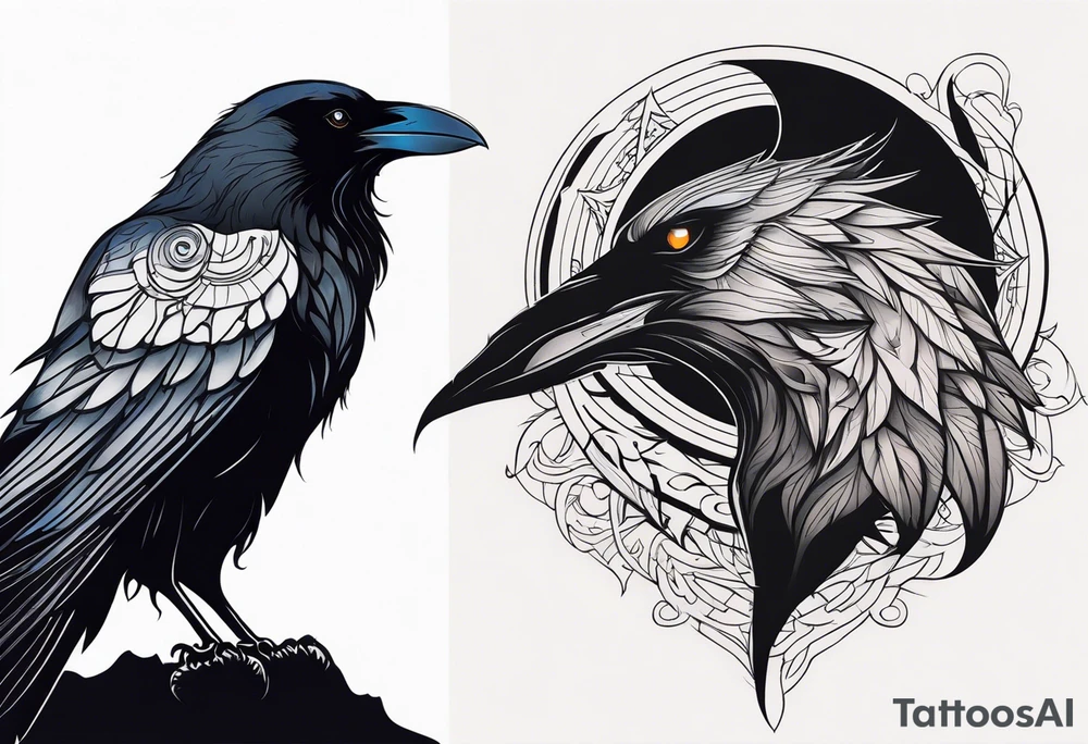 black raven with wolf tattoo idea