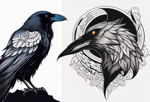 black raven with wolf tattoo idea