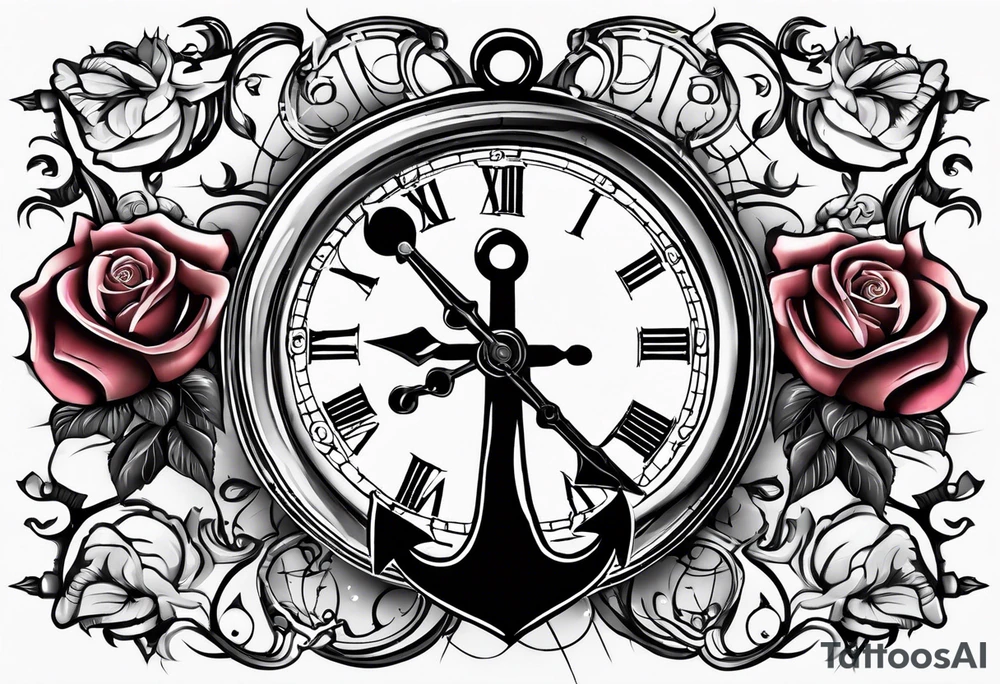 Cross anchor clock and Rose for a halve sleeve tattoo idea