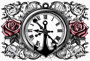 Cross anchor clock and Rose for a halve sleeve tattoo idea