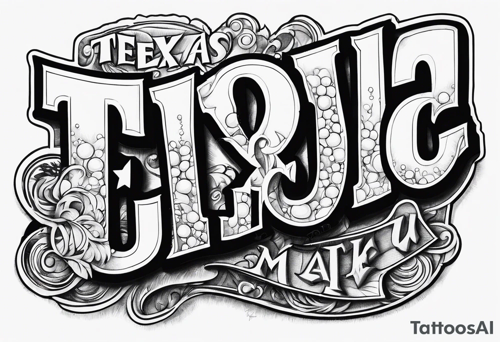 Texas Made in bubble letters tattoo idea