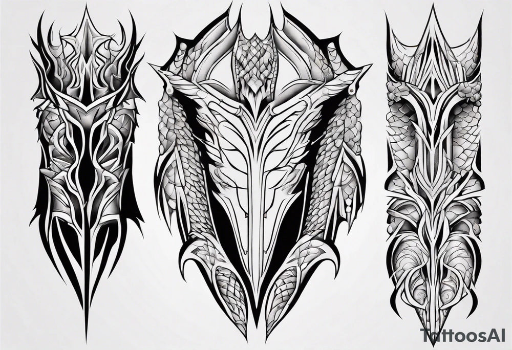 Dragonscale Leg armor symmetrical tattoo idea