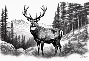 deer head  mountain forest tattoo idea