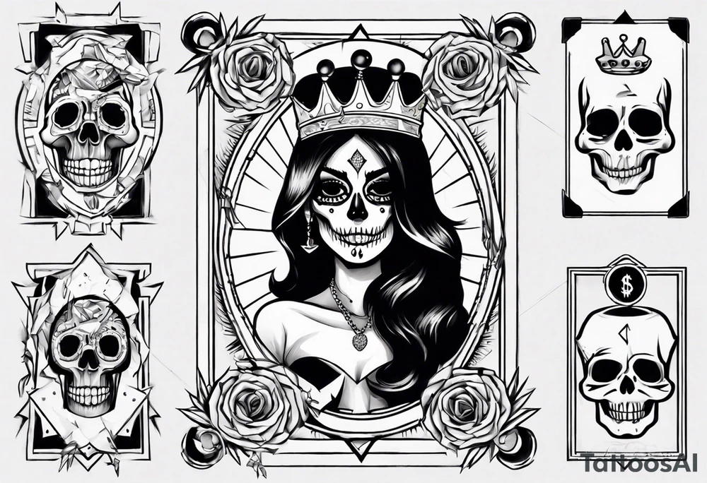 santa la muerta with money and crown
on the card tattoo idea