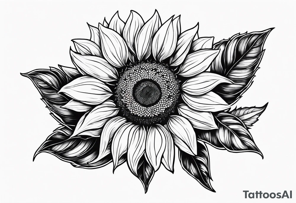 sunflower with leaves geometric tattoo idea