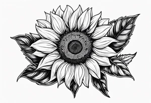 sunflower with leaves geometric tattoo idea