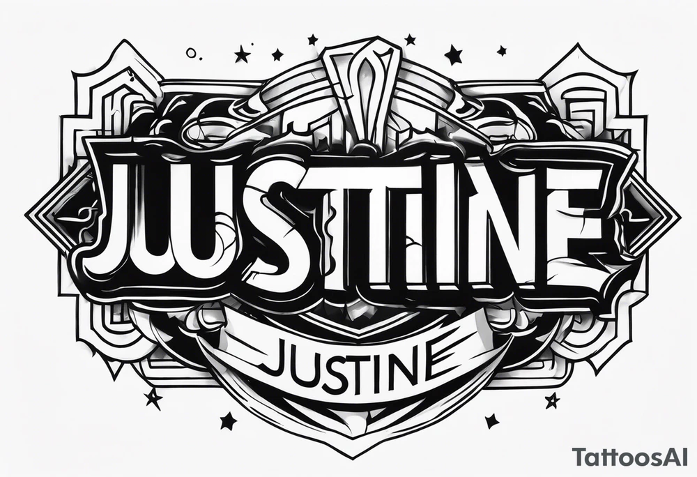 Graffiti style banner with the name Justine tattoo idea