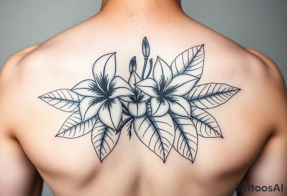 feminine realistic tattoo 

Sampugita flowers, anahaw leaves, tropical foliage tattoo idea