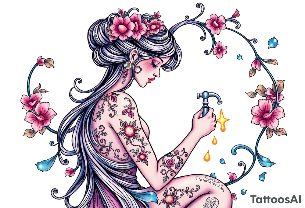 girl cleaning bathroom tattoo idea