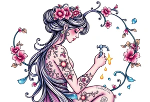 girl cleaning bathroom tattoo idea